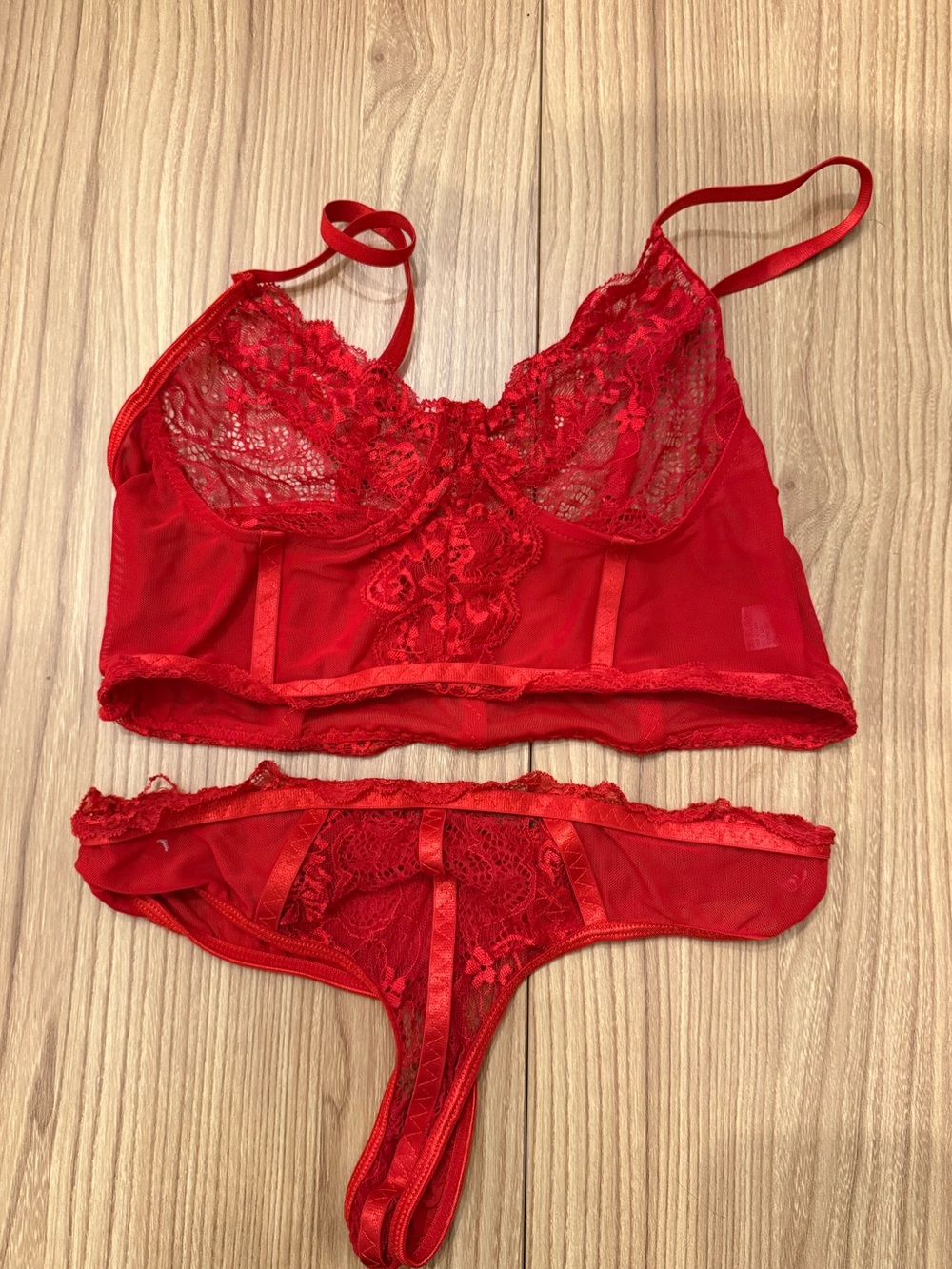 Red Lace Bralette and Thong Set - Women Intimates